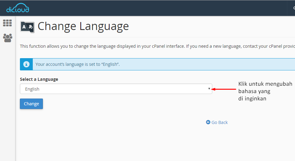 cara mengubah bahasa di cpanel