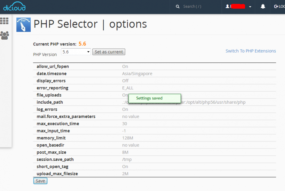 cara Mengubah File php.ini Melalui PHP Selector.