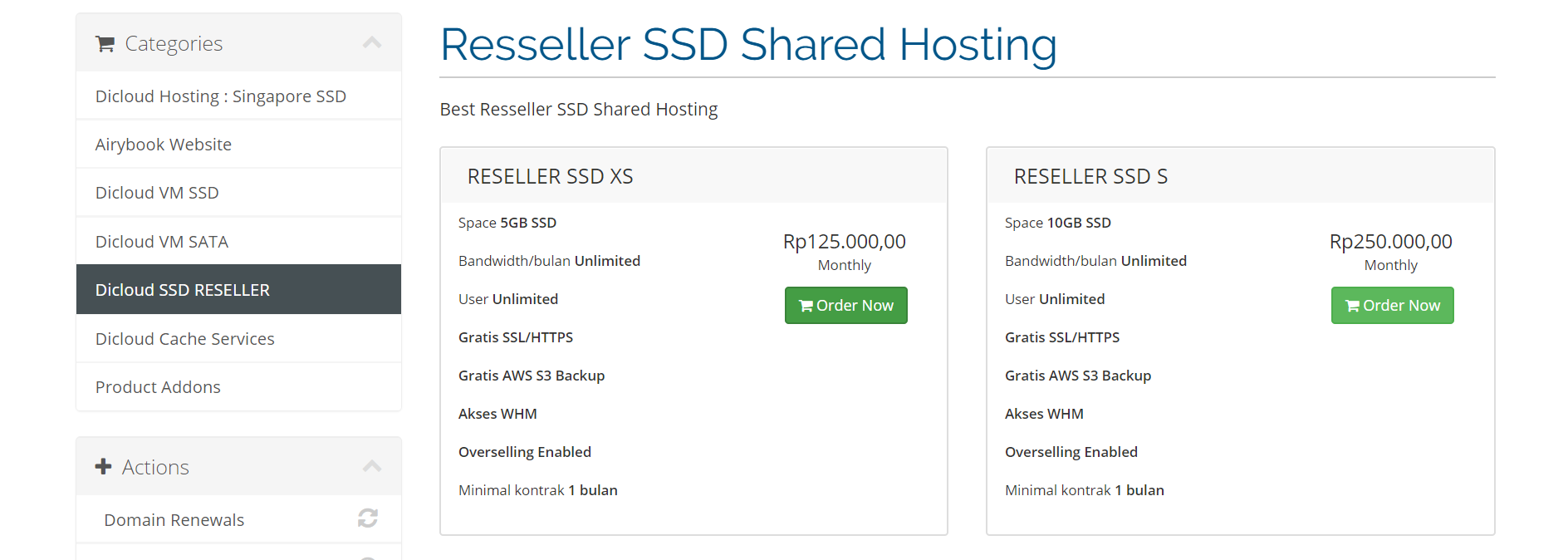 Panduan Cara Order Resseller SSD Shared Hosting